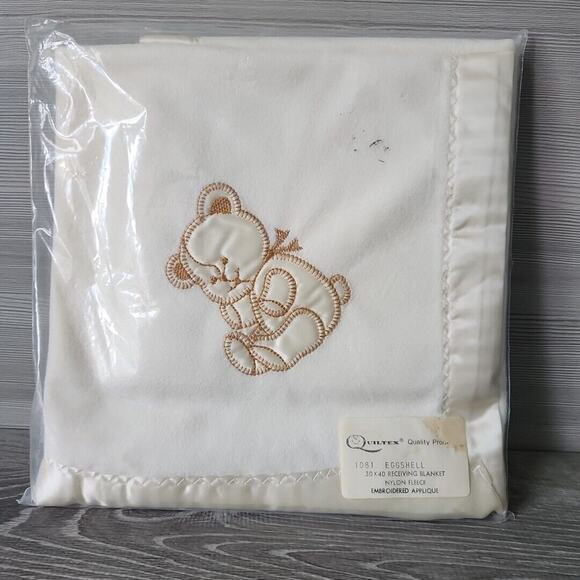 Quiltex Other - Vintage Quiltex 80s 90s Baby Blanket Blue Teddy Bear Satin Trim Unopened New NOS